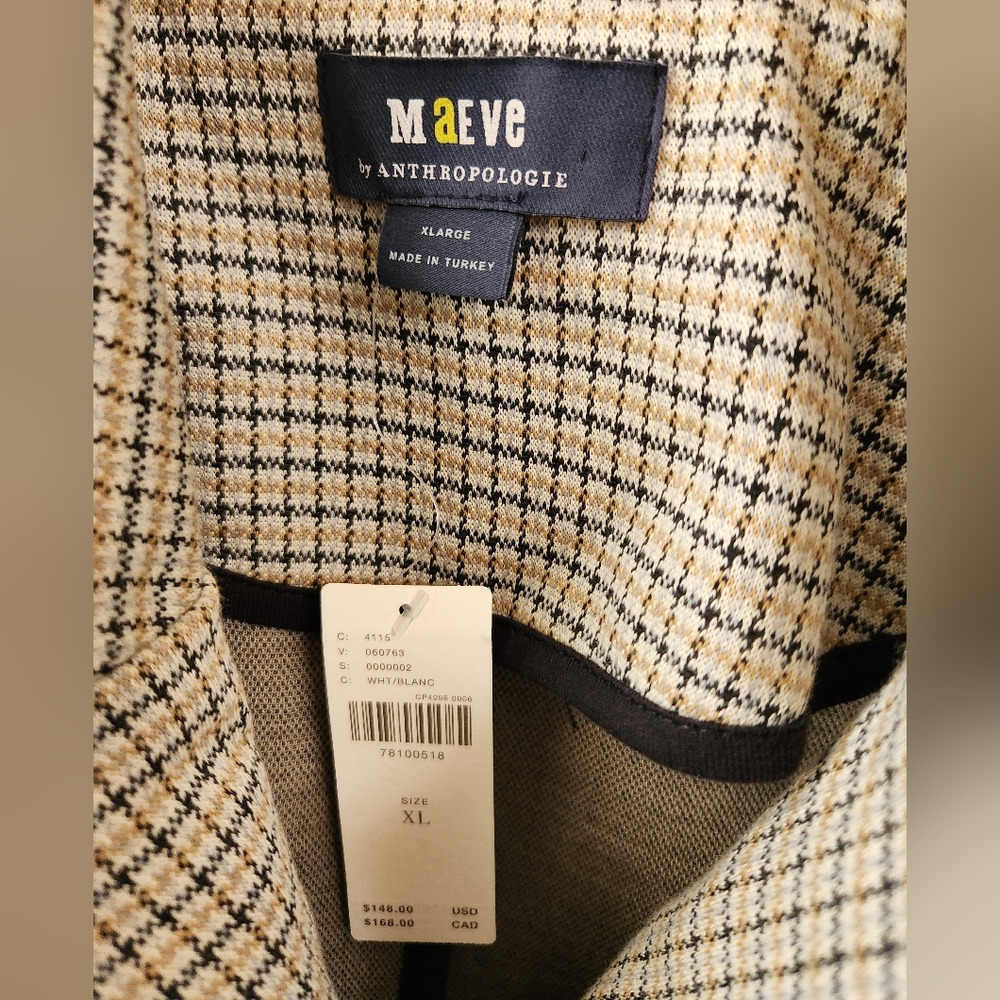 Maeve Anthropologie Women's Collegiate Knit Blazer Brown‎ Tan Plaid XL NWT - Picture 3 of 12